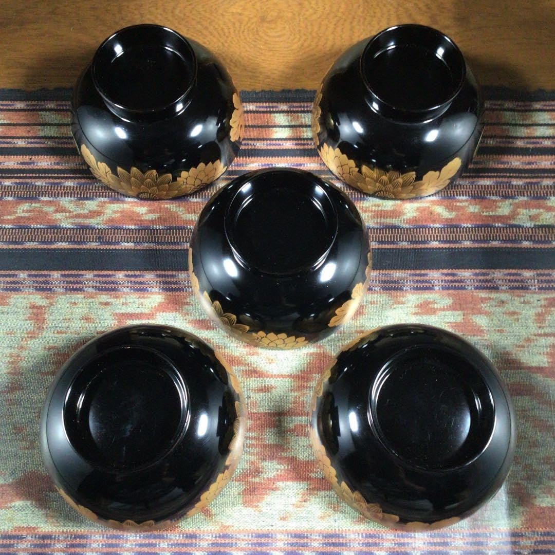 『冬うー特価』　会津塗　緑鳳　田代漆器工芸　『大輪菊』　お椀　5客 会津塗 緑鳳 田代漆器工芸 大輪菊 お椀 5客 会津塗り 赤い漆器